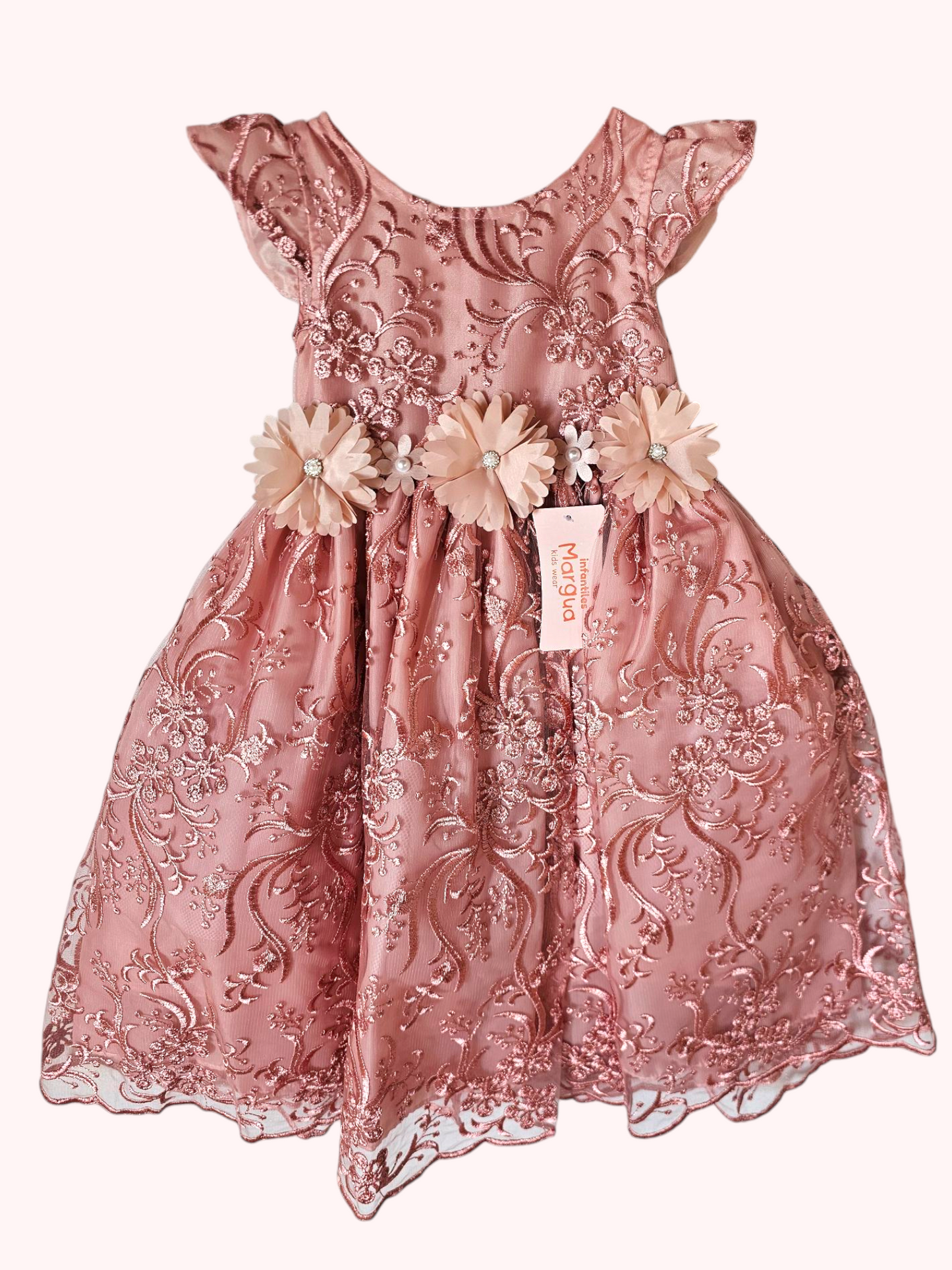 Vestido Perla de Tul Bordado Ampon Talla 3 Años B079BFAFABH