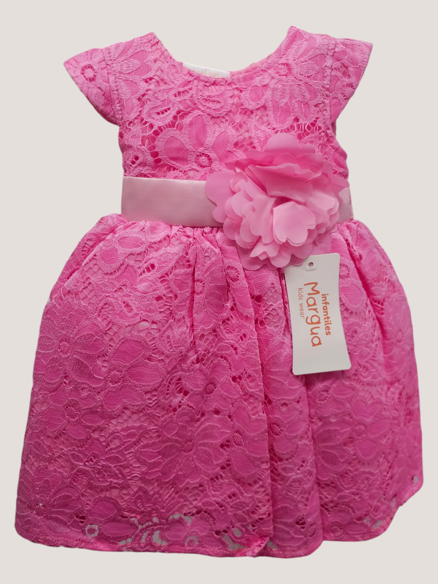 Vestido Rosa de Encaje Recto Talla 6 Meses B064FFAGBXB
