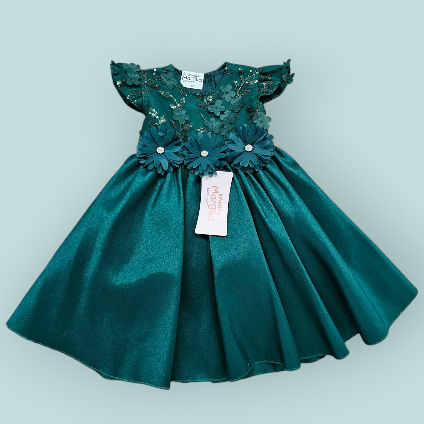 Vestido Verde oscuro de Tafeta Circular Talla 6 Meses B065DFACAYB