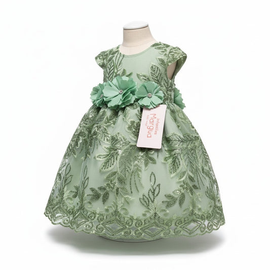 Vestido Oro de Tul Bordado Recto 6 Meses