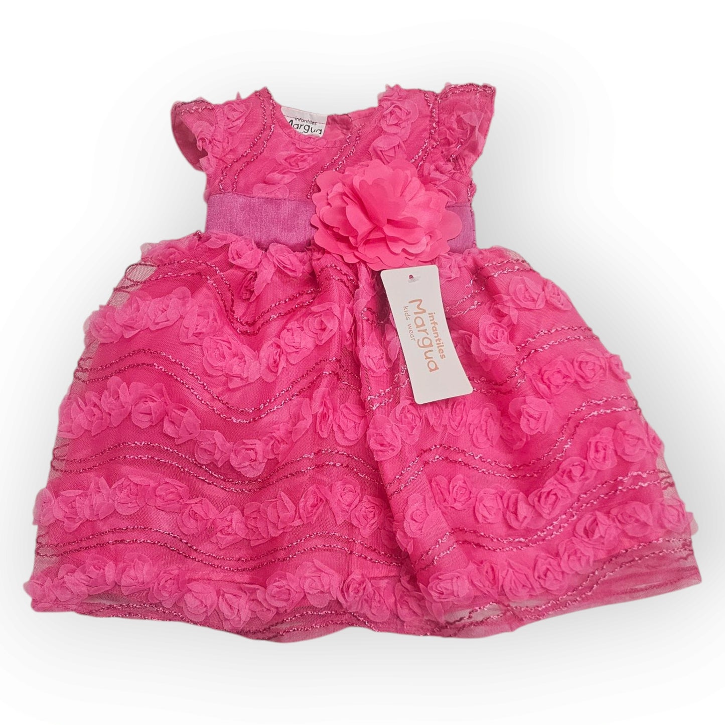 Vestido Fucsia de Tul 3D Recto Talla 6 Meses B076BFAIBHB