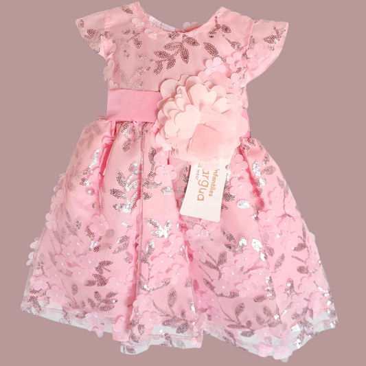 Vestido Rosa pastel de Tul 3D Recto Talla 6 Meses B073AFAIBDB