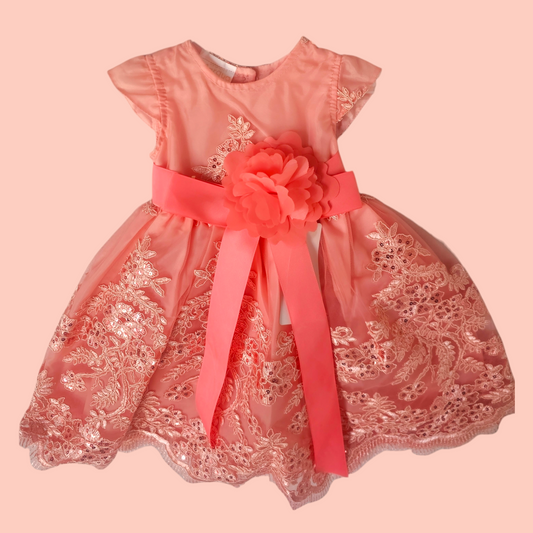 Vestido Coral de Tul Bordado Recto Talla 6 Meses B069CFAFBZB