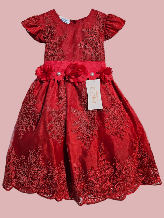 Vestido Rojo de Tul Bordado Recto Talla 2 Años B079BFAFBCG
