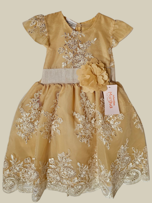 Vestido Oro de Tul Bordado Recto Talla 6 Meses B073FFAFBIB