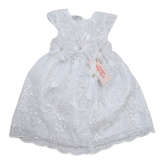 Vestido Blanco de Tul Bordado Recto Talla 6 Meses B100BFAFBAB