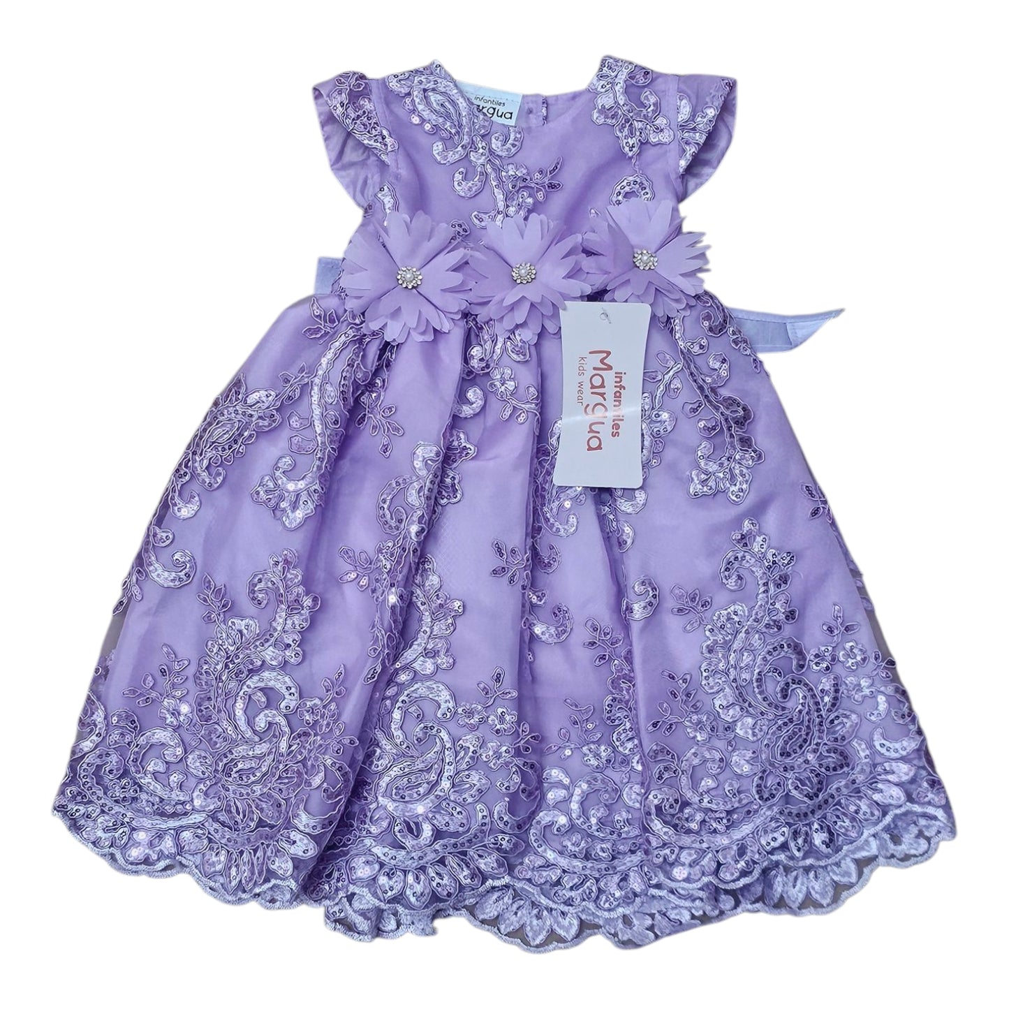 Vestido Lila de Tul Bordado Recto Talla 6 Meses B126FFAFBGB