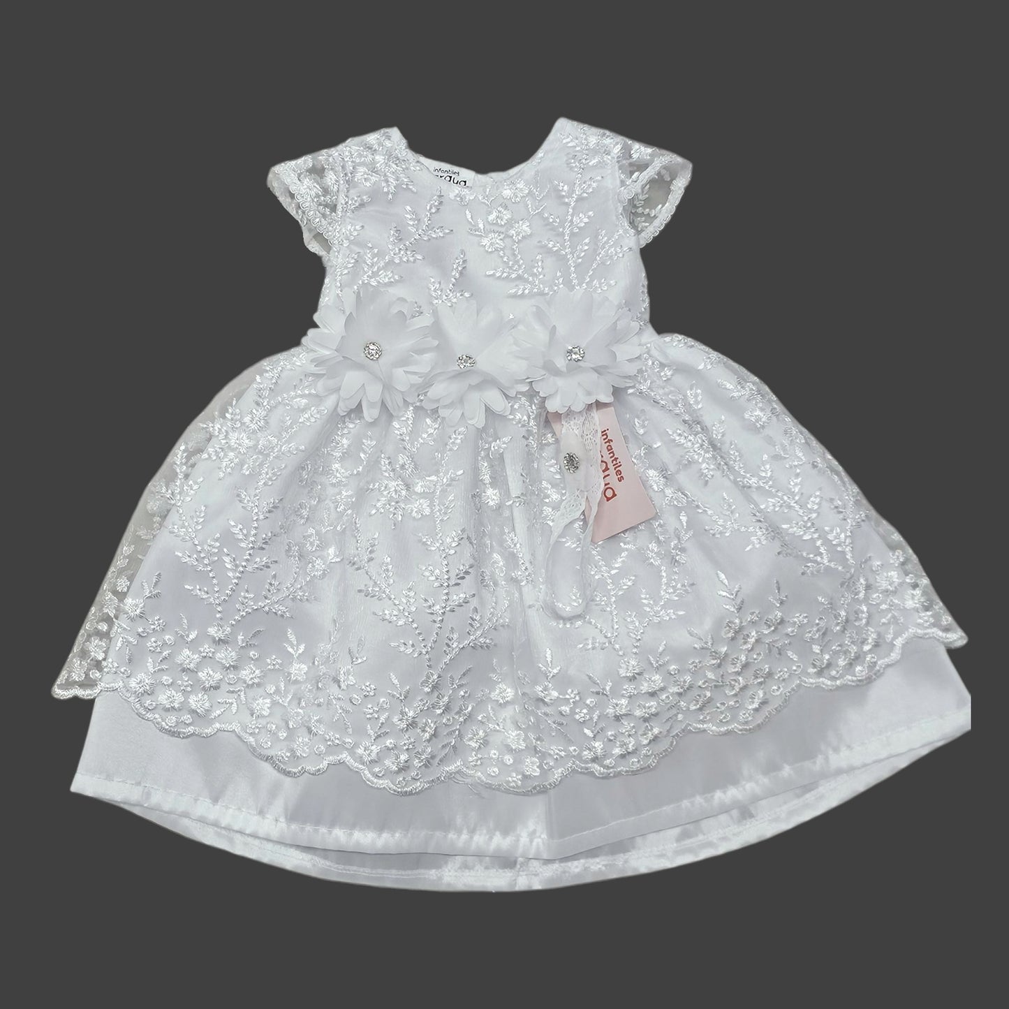 Vestido Blanco de Tul Bordado Recto Talla 6 Meses B202EFAFBAB