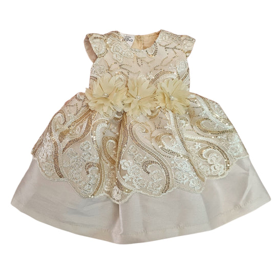 Vestido Oro de Tul Bordado Recto Talla 6 Meses B203EFAFBIB