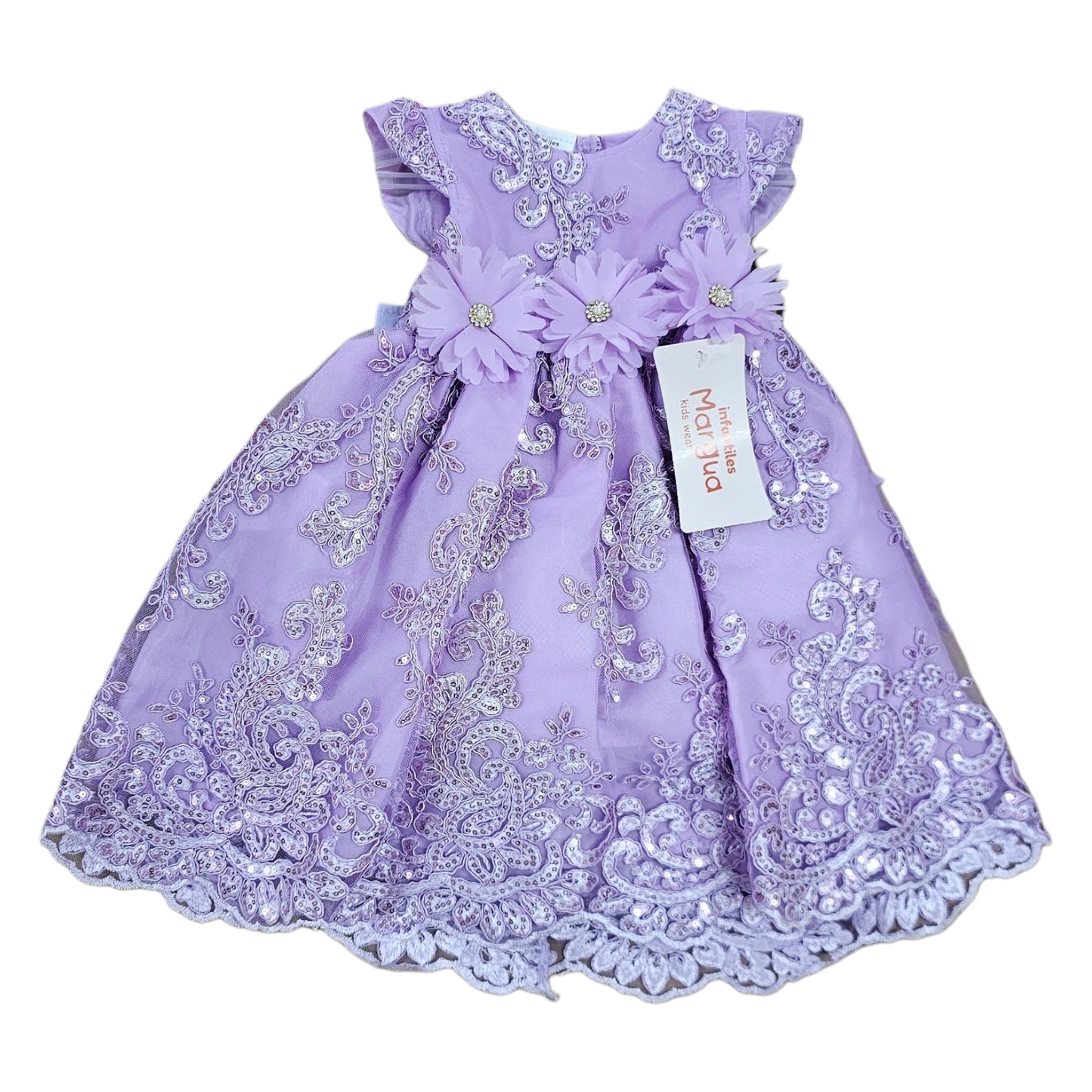 Vestido Lila de Tul Bordado Recto Talla 6 Meses B126FFAFBGB