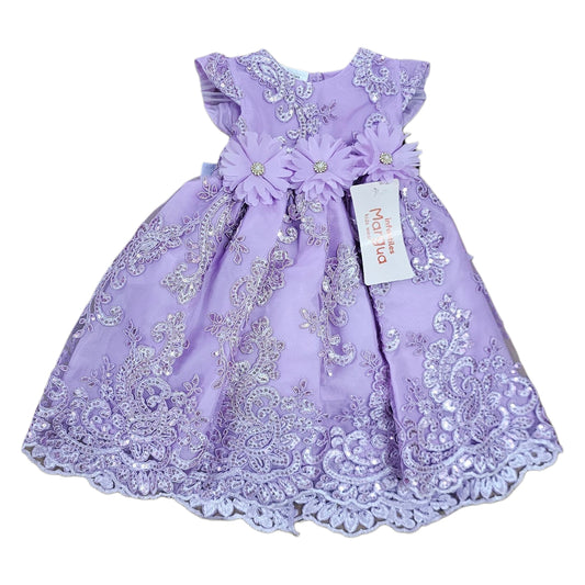 Vestido Lila de Tul Bordado Recto Talla 6 Meses B126FFAFBGB