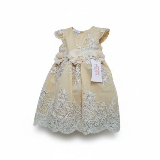 Vestido Oro de Tul Bordado Recto 6 Meses
