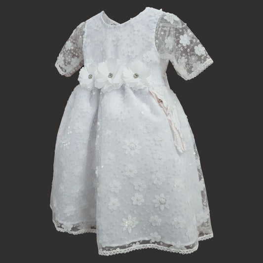 Vestido Blanco de Tul Bordado Recto 6 Meses