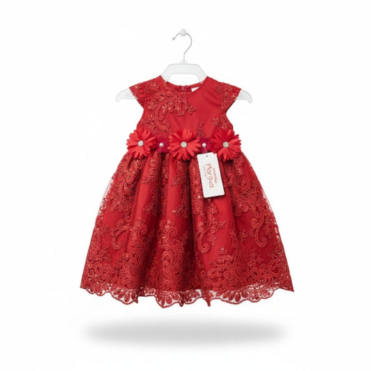 Vestido Rojo de Tul Bordado Recto 6 Meses