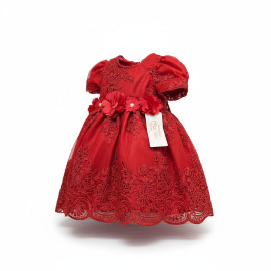 Vestido Rojo de Tul Bordado Recto 6 Meses