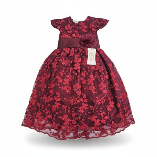 Vestido Tinto de Tul Bordado Ampon 3 Años