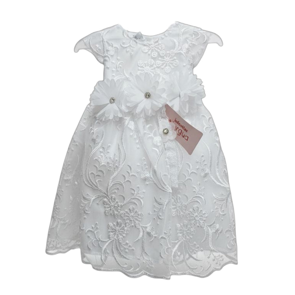 Vestido Blanco de Tul Bordado Recto 6 Meses