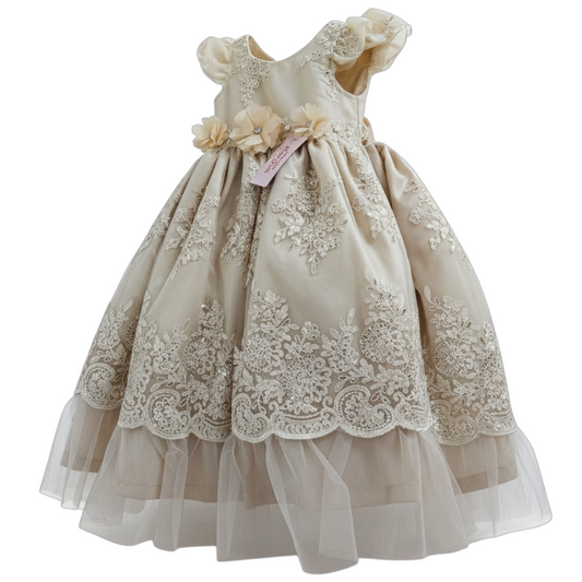 Vestido Oro de Tul Bordado Circular 3 Años