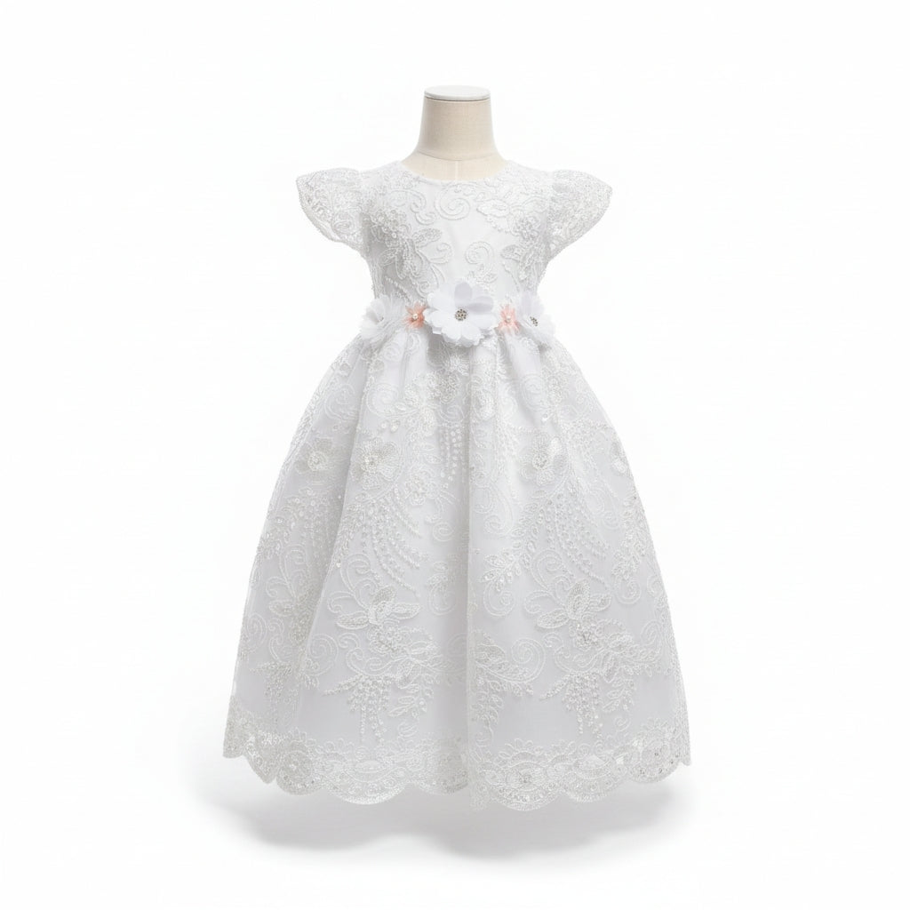 Vestido Blanco de Tul Bordado Recto 2 Años