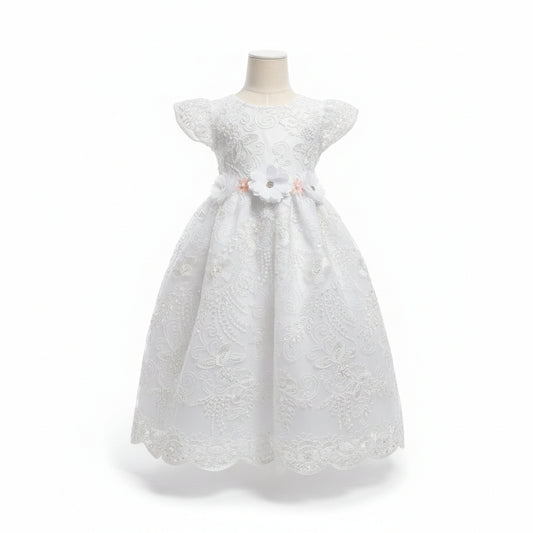 Vestido Blanco de Tul Bordado Recto 2 Años