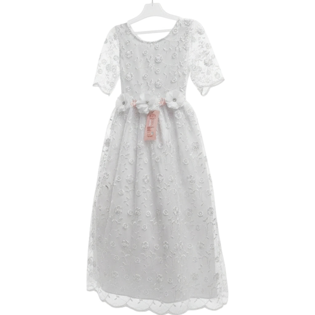 Vestido Blanco de Tul Bordado Recto 2 Años
