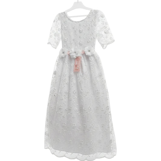 Vestido Blanco de Tul Bordado Recto 2 Años
