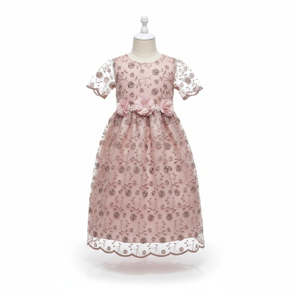 Vestido Blanco de Tul Bordado Recto 2 Años