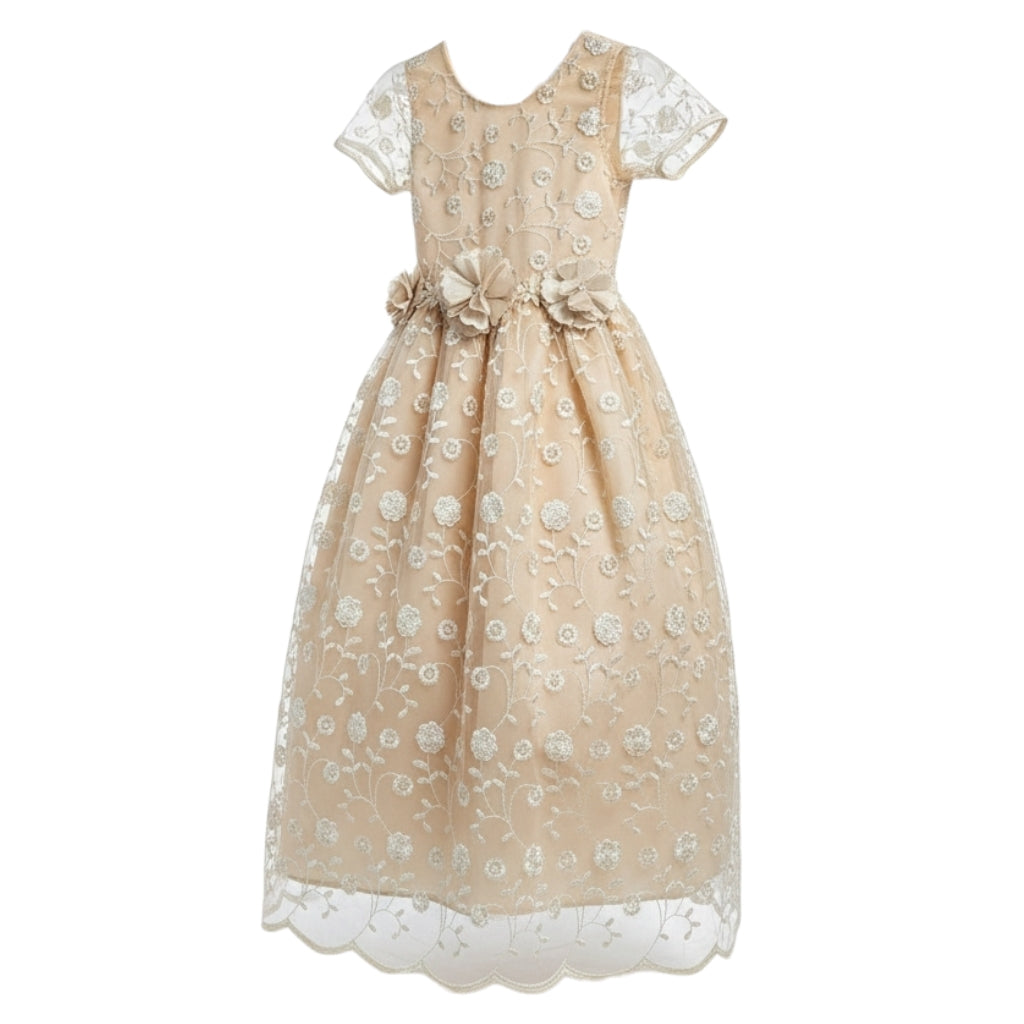 Vestido Blanco de Tul Bordado Recto 2 Años