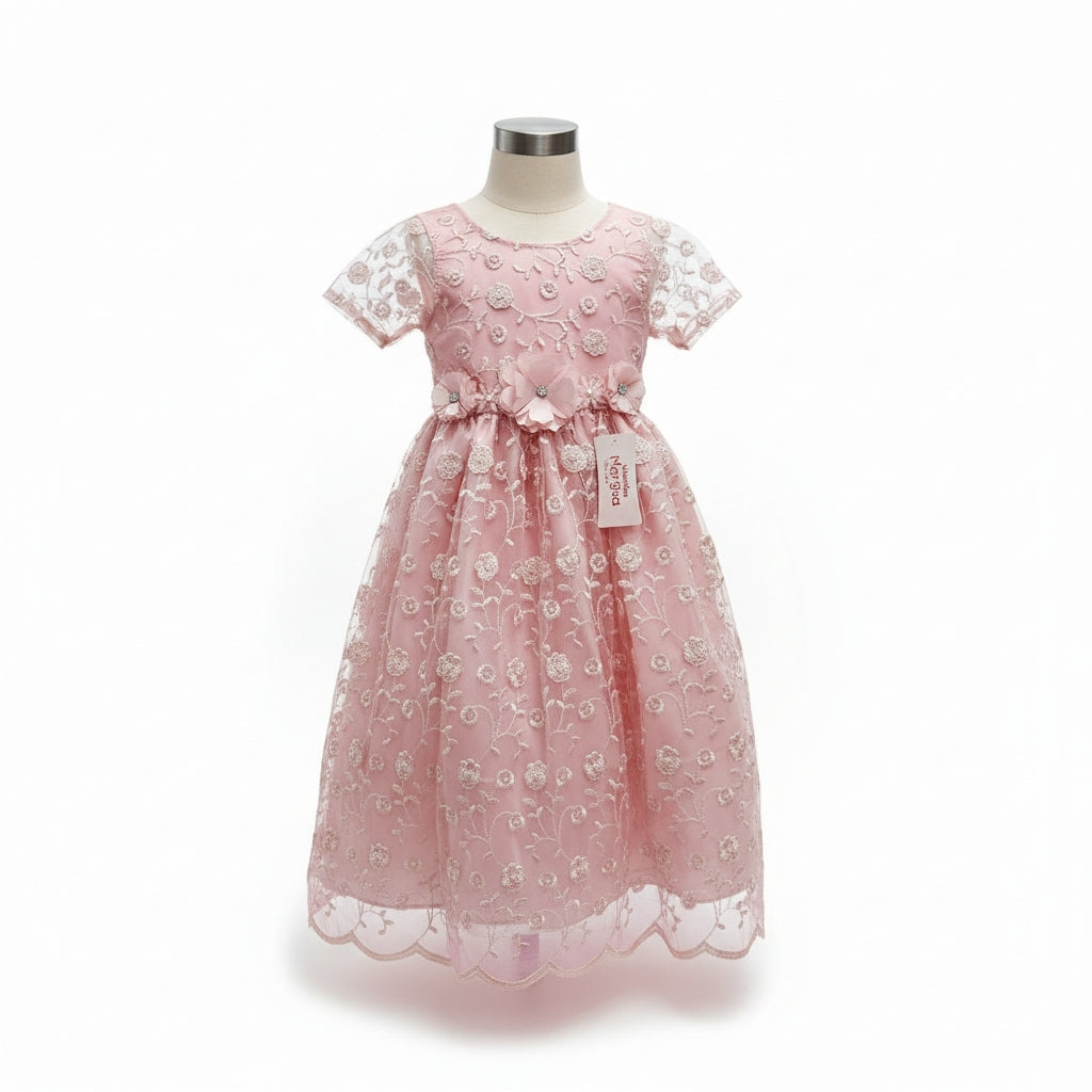Vestido Blanco de Tul Bordado Recto 2 Años
