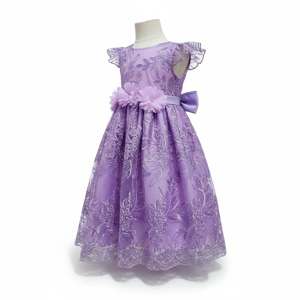 Vestido Blanco de Tul Bordado Recto 2 Años