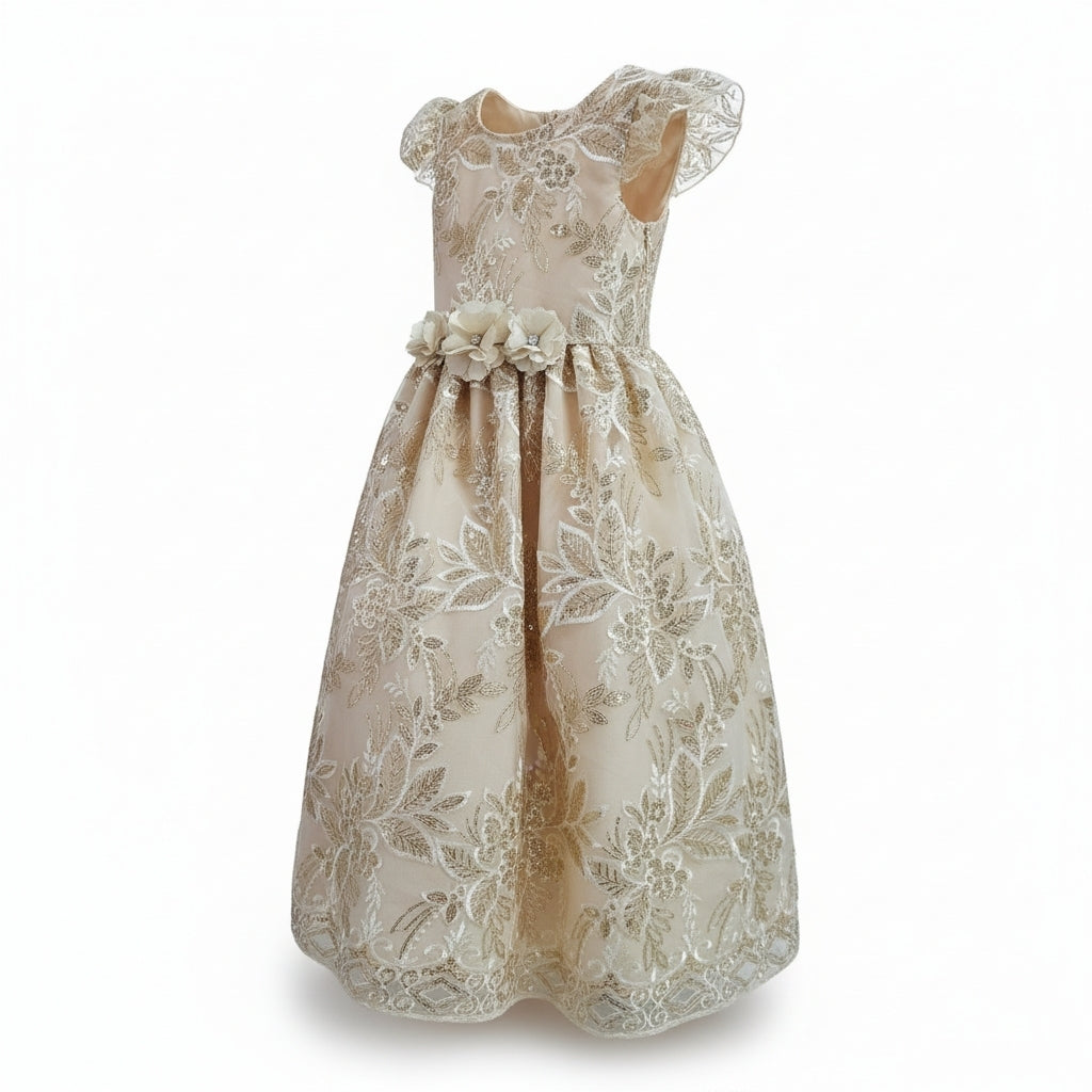 Vestido Blanco de Tul Bordado Recto 2 Años