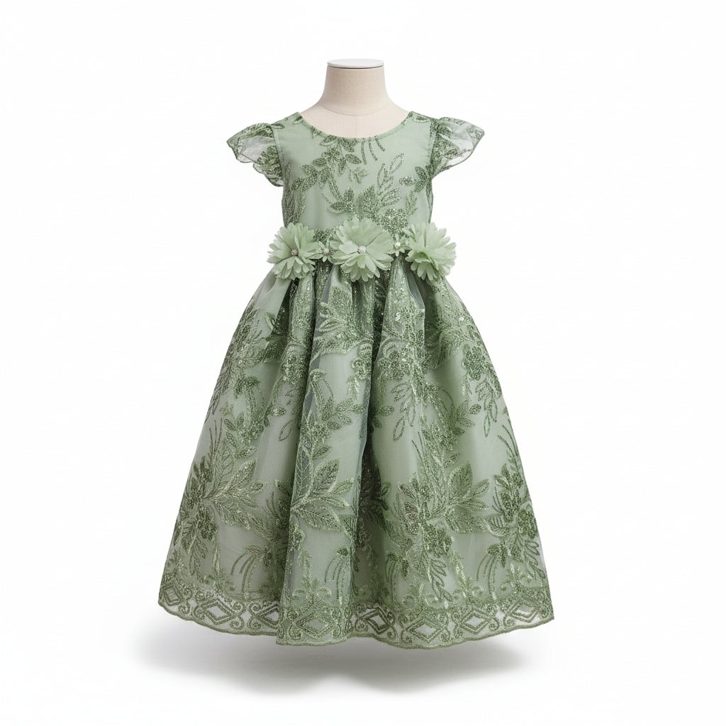 Vestido Blanco de Tul Bordado Recto 2 Años