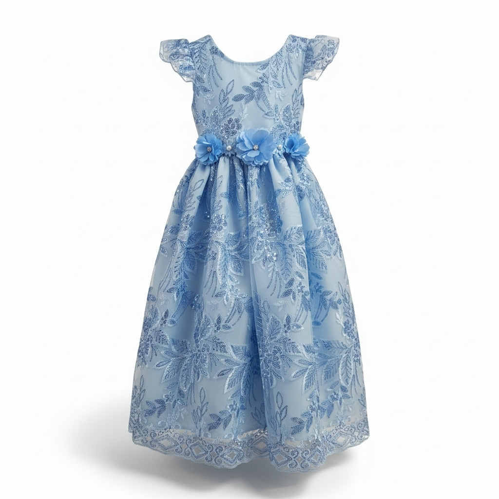 Vestido Blanco de Tul Bordado Recto 2 Años