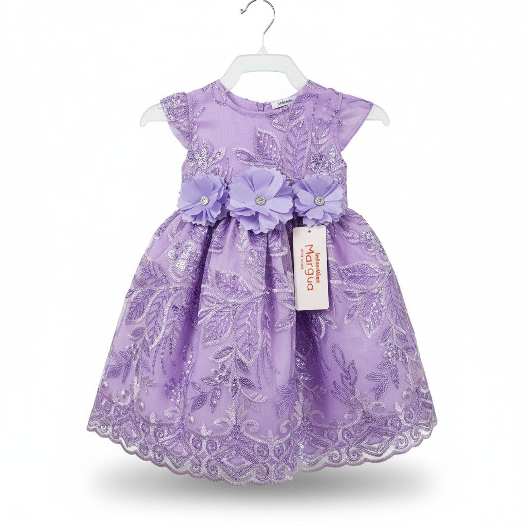 Vestido Oro de Tul Bordado Recto 6 Meses