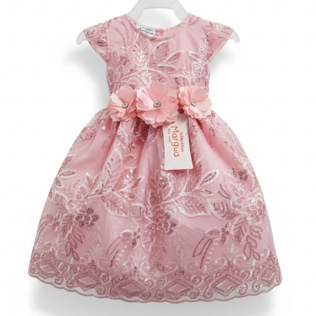 Vestido Oro de Tul Bordado Recto 6 Meses