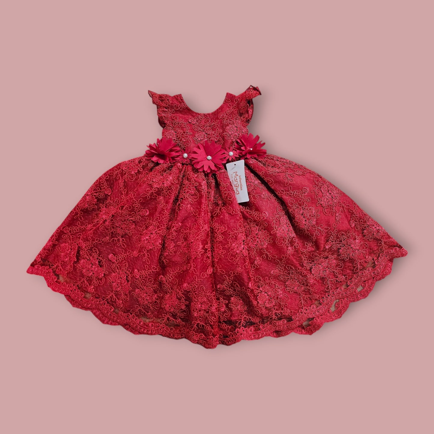Vestido Rojo de Tul Bordado Ampon Talla 1 Años B079BFAFACF