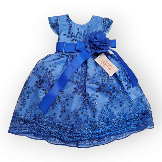 Vestido Azul Rey de Tul Bordado Recto Talla 6 Meses B073EFAFBMB